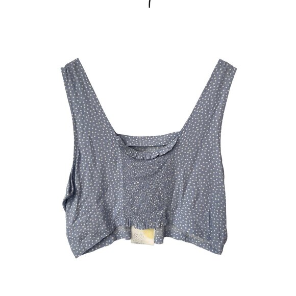 Thread and Supply Crop Tank Top Size Large Smocked Polka Dot Periwinkle Blue NEW - Picture 2 of 10